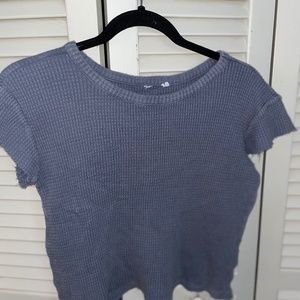 Me to We Blue Sweater Crop Top With Short Sleeves Women's Medium